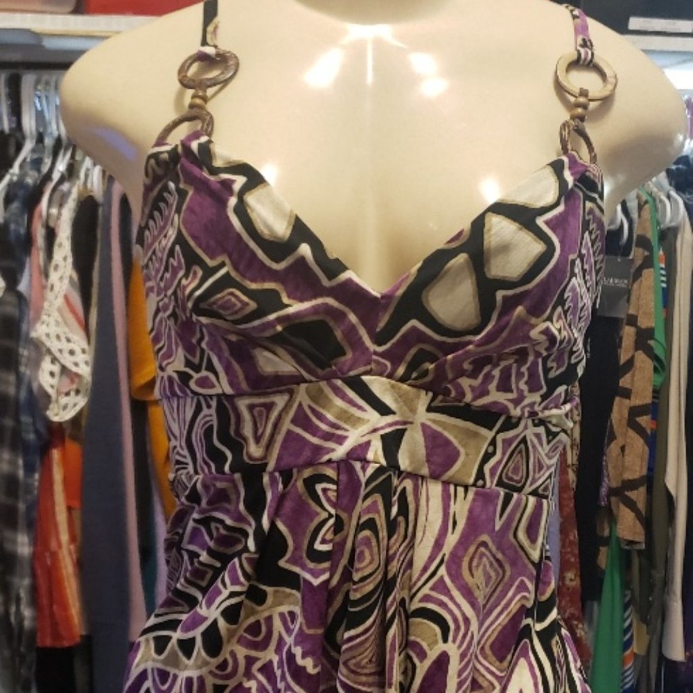 Sushiflowers Purple, Black and Beige Sleeveless Blouse